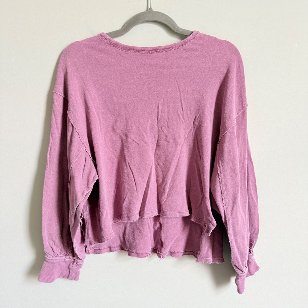 Free People We The Free Purple Raw Hem Seam Long Sleeve Crop Top XS
